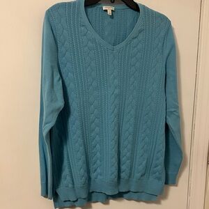Talbots V-Neck Cable Knit Sweater - Teal